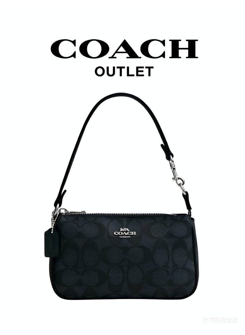 coachoutlet Coach Nolita 19 Shoulder Bag Graphite Black Signature Canvas Women's Mini Underarm Wristlet Handbag - Image 1