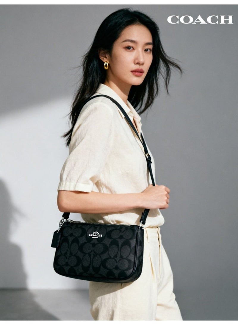 coachoutlet Coach Nolita 19 Shoulder Bag Graphite Black Signature Canvas Women's Mini Underarm Wristlet Handbag - Image 2