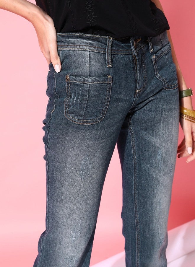 STREET 9 جينز أزرق سكيني بخصر منخفض للنساء - Image 5