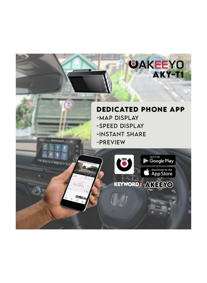 اكييو AKEEYO AKY-T1 Dash Camera, 4k Dash Camera, 5G, Wi-Fi, Front and Rear Cameras, GPS, 8 Megapixel Sensor, 3-inch IPS Monitor, WDR, Noise Protection, Parking Surveillance, LED Traffic Signal - Image 4