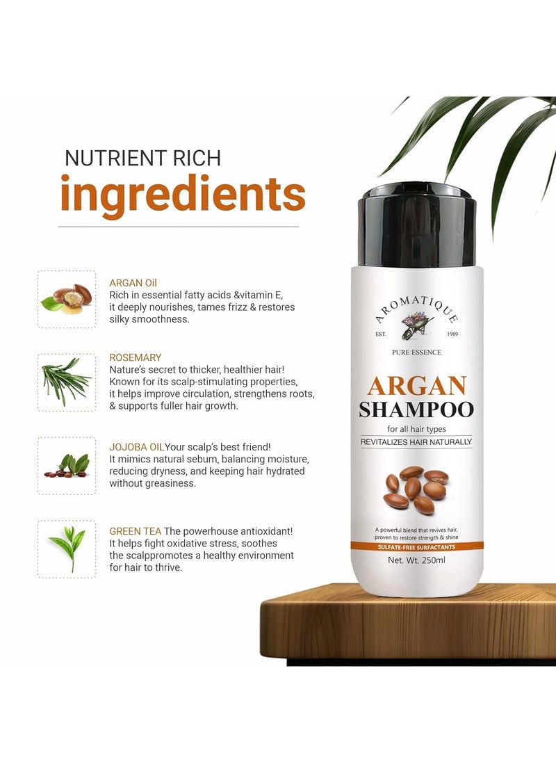 AROMATIQUE Argan Oil Shampoo | Sulfate-Free Moroccan Care with Keratin | For Curly, Straight, Dry & Damaged Hair | Moisturizing, Hydrating, Anti-Frizz Salon Formula 250ML  - Image 2