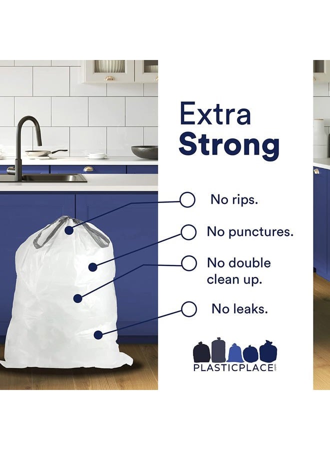 Plasticplace Custom Fit Trash Bags, Compatible with simplehuman Code R (200 Count) White Drawstring Garbage Liners 2.6 Gallon/ 10 Liter 16.5" x 18" - Image 4