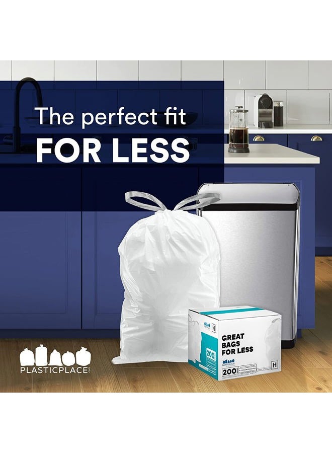 Plasticplace Custom Fit Trash Bags, Compatible with simplehuman Code R (200 Count) White Drawstring Garbage Liners 2.6 Gallon/ 10 Liter 16.5" x 18" - Image 5