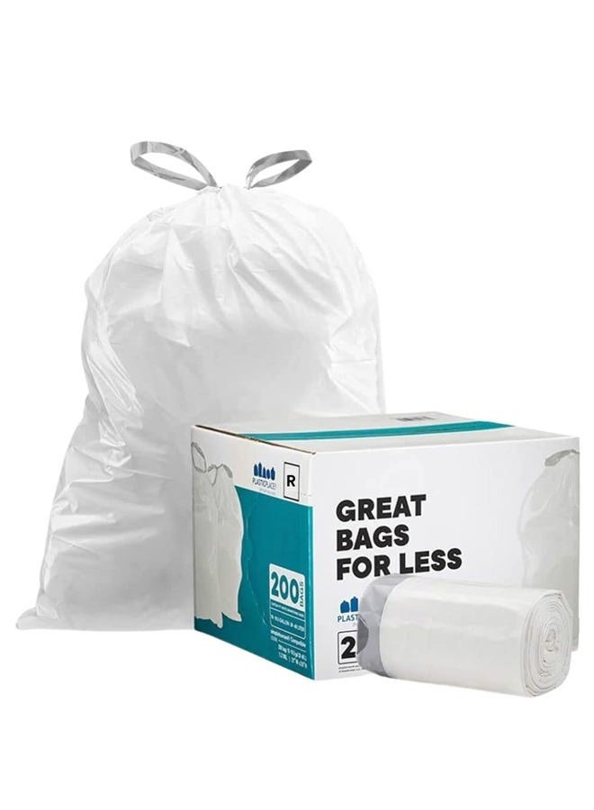 Plasticplace Custom Fit Trash Bags, Compatible with simplehuman Code R (200 Count) White Drawstring Garbage Liners 2.6 Gallon/ 10 Liter 16.5" x 18" - Image 1