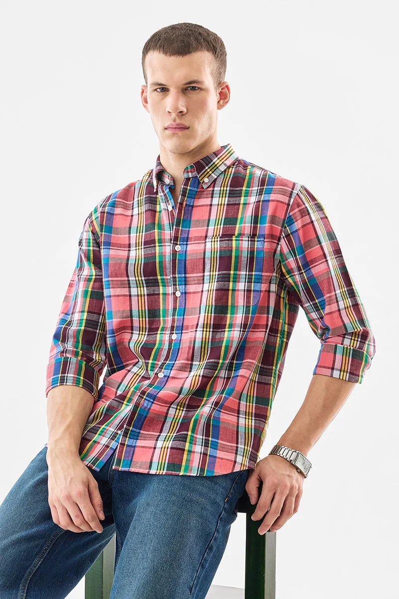SNITCH Linen Blend Plaid Regular Fit Shirt