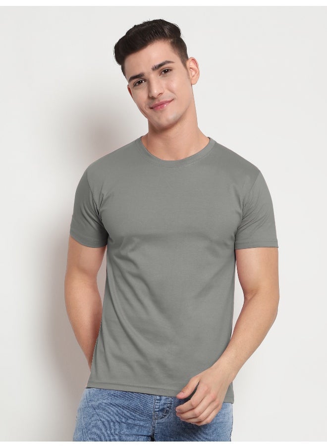 Beyoung Space Grey Plain T-shirt For Men  - Image 1