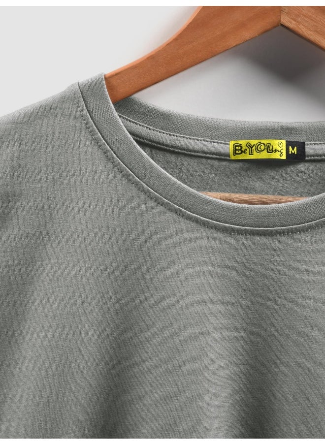 Beyoung Space Grey Plain T-shirt For Men  - Image 5
