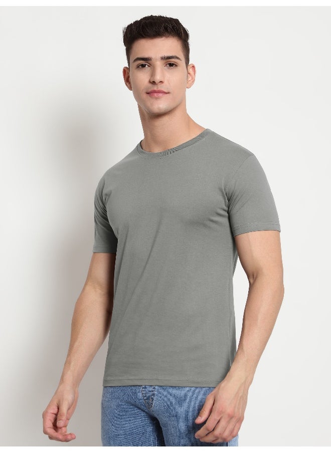 Beyoung Space Grey Plain T-shirt For Men  - Image 3