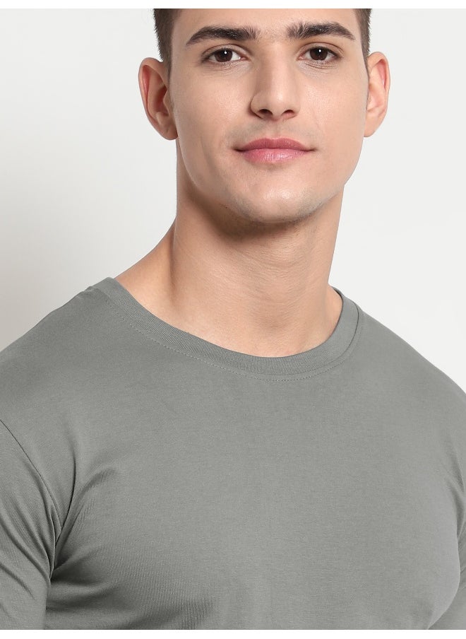 Beyoung Space Grey Plain T-shirt For Men  - Image 4