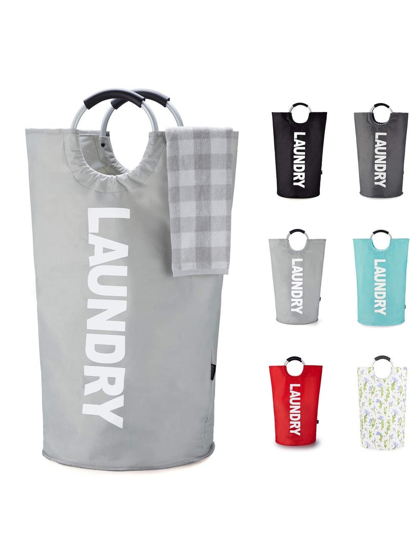 عام 90L سلة الغسيل الرمادي للماء الغسيل هامبر ، حقيبة الغسيل مع مقبضات ملفوفة ، الملابس هامبر يقف بشكل جيد ، سلة الغسيل القابلة للطي سهلة التخزين