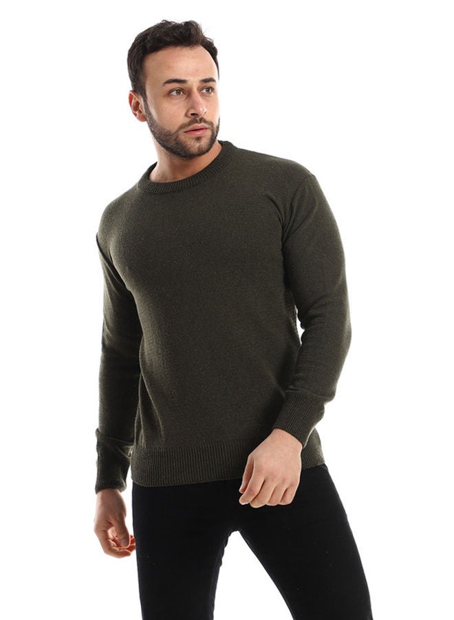 Andora Slip On Round Cole Heather Knitted Dark Olive Pullover - Image 2