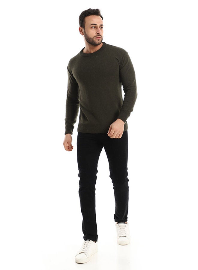 Andora Slip On Round Cole Heather Knitted Dark Olive Pullover - Image 1