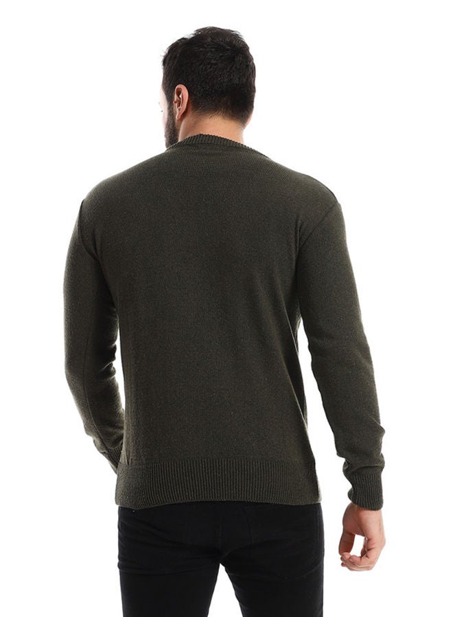 Andora Slip On Round Cole Heather Knitted Dark Olive Pullover - Image 4