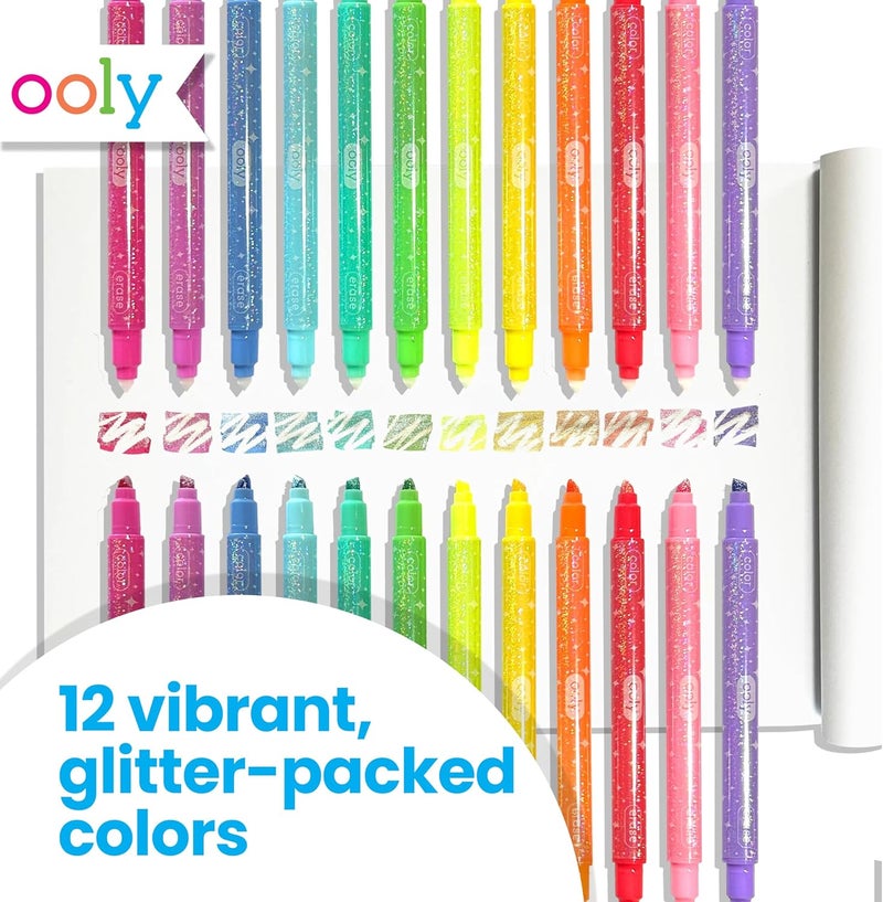 Ooly Make No Mistake Glittery Erasable Markers, 12 Stress and Mess Free Sparkle Markers You Can Erase, Colorful Supplies for Any Arts & Crafts - Image 4