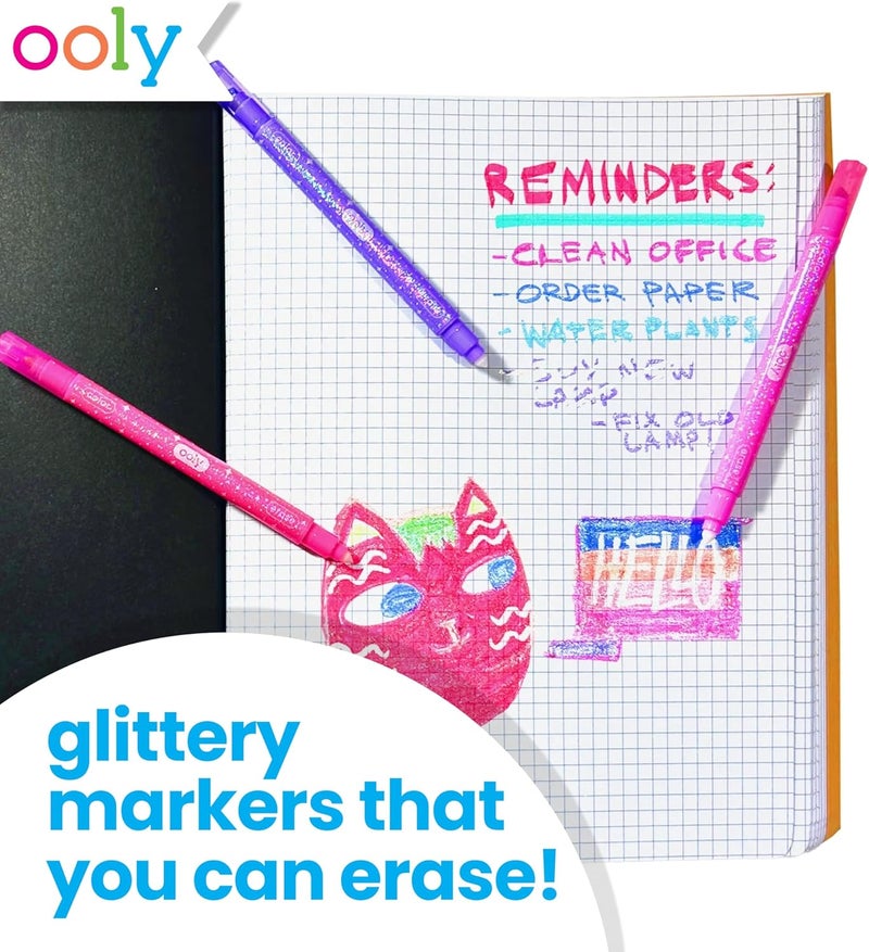 Ooly Make No Mistake Glittery Erasable Markers, 12 Stress and Mess Free Sparkle Markers You Can Erase, Colorful Supplies for Any Arts & Crafts - Image 2