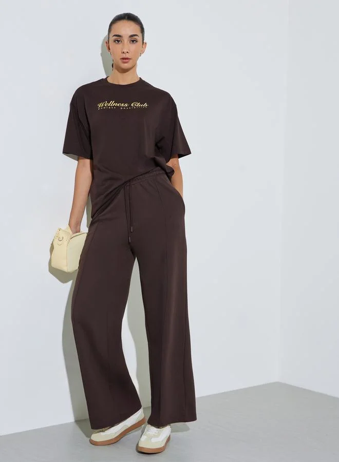 ستايلي Brown Seam Detail Wide Leg Joggers