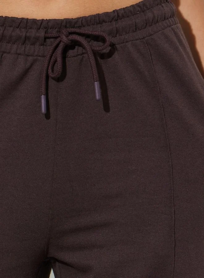 Styli Coffee Brown Brown Seam Detail Wide Leg Joggers for Women | Best Price UAE
