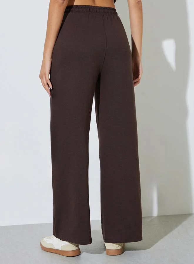 Styli Coffee Brown Brown Seam Detail Wide Leg Joggers for Women | Best Price UAE