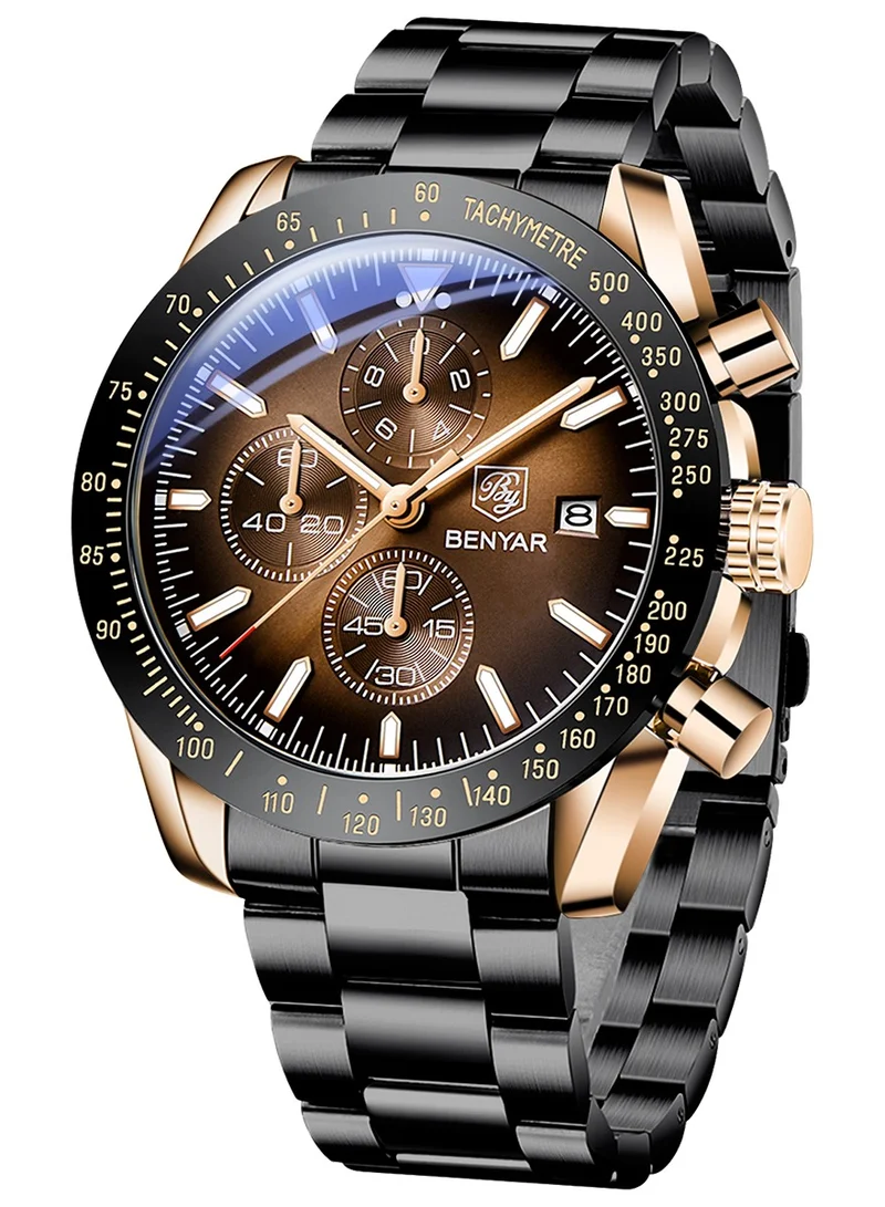 BY BENYAR Mens Watches Analog Quartz Chronograph Waterproof Watch for Men Business Work Sport Casual Classic Stainless Steel Dress Men's Wrist Watches Elegant Gifts for Men BY5140