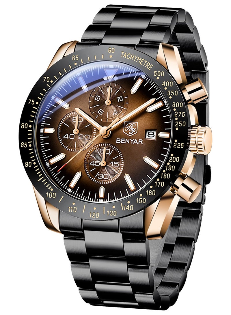 BENYAR BY BENYAR Mens Watches Analog Quartz Chronograph Waterproof Watch for Men Business Work Sport Casual Classic Stainless Steel Dress Men's Wrist Watches Elegant Gifts for Men BY5140 - Image 1