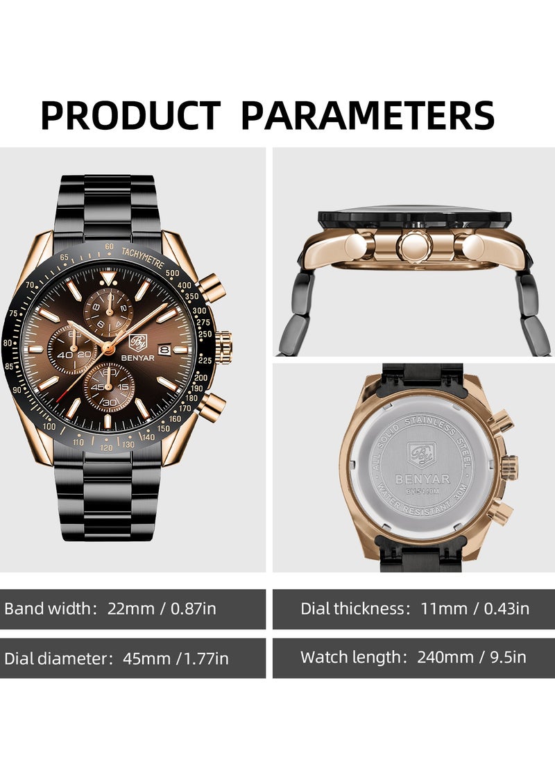 BENYAR BY BENYAR Mens Watches Analog Quartz Chronograph Waterproof Watch for Men Business Work Sport Casual Classic Stainless Steel Dress Men's Wrist Watches Elegant Gifts for Men BY5140 - Image 5