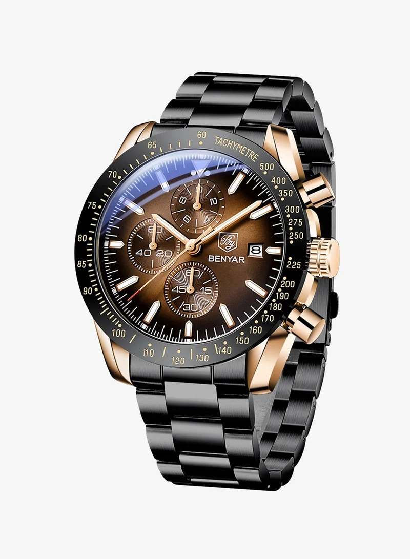 BY BENYAR Mens Watches Analog Quartz Chronograph Waterproof Watch for Men Business Work Sport Casual Classic Stainless Steel Dress Men's Wrist Watches Elegant Gifts for Men BY5140