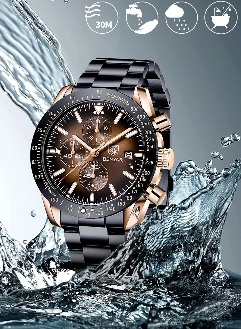 Benyar  BY BENYAR Mens Watches Analog Quartz Chronograph Waterproof Watch for Men Business Work Sport Casual Classic Stainless Steel Dress Men's Wrist Watches Elegant Gifts for Men BY5140 for Men | Best Price UAE