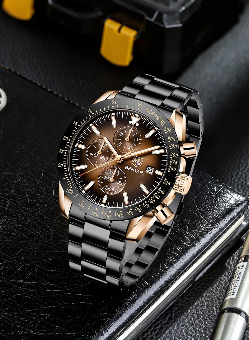 Benyar  BY BENYAR Mens Watches Analog Quartz Chronograph Waterproof Watch for Men Business Work Sport Casual Classic Stainless Steel Dress Men's Wrist Watches Elegant Gifts for Men BY5140 for Men | Best Price UAE