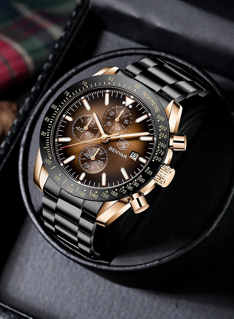 Benyar  BY BENYAR Mens Watches Analog Quartz Chronograph Waterproof Watch for Men Business Work Sport Casual Classic Stainless Steel Dress Men's Wrist Watches Elegant Gifts for Men BY5140 for Men | Best Price UAE