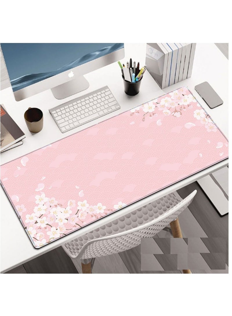 General Cherry Blossom Gaming Mouse Pad 900mmX40mm, Thickness 3mm, Pink Full Desk Japanese Sakura Gaming Mouse Pad, Large Non-Slip Rubber Base Waterproof Big Keyboard Mat With Stitched Edges For Gaming Offi  - Image 2