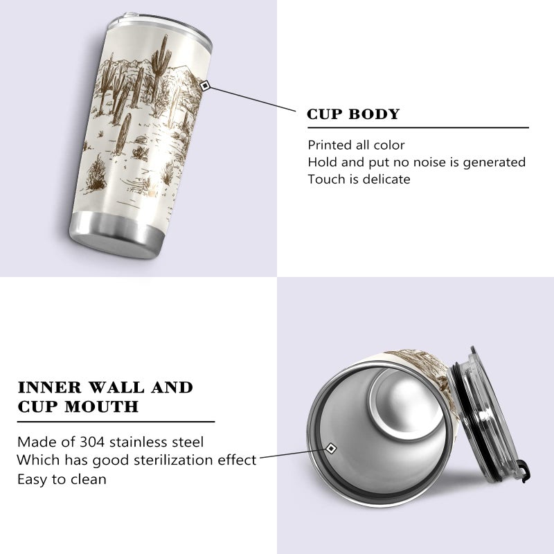XIGUA xigua 20oz Western Desert Cowboy Tumbler with Lid Stainless Steel Vacuum Insulated Coffee Ice Cup Double Wall Travel Flask  - Image 2