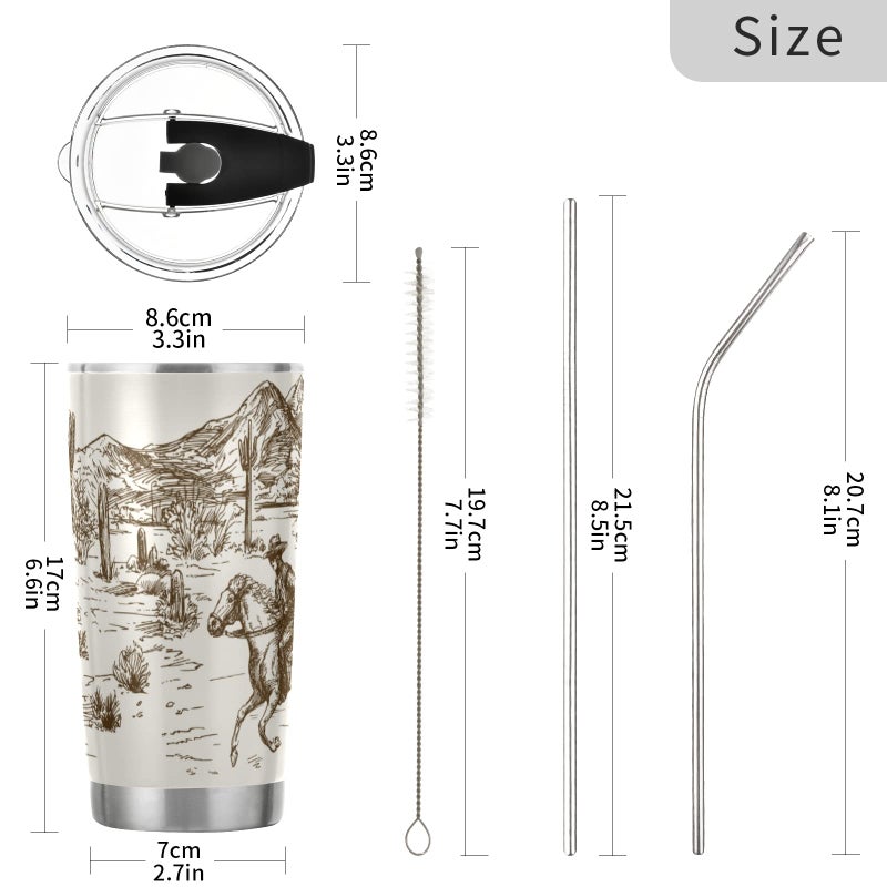 XIGUA xigua 20oz Western Desert Cowboy Tumbler with Lid Stainless Steel Vacuum Insulated Coffee Ice Cup Double Wall Travel Flask  - Image 3