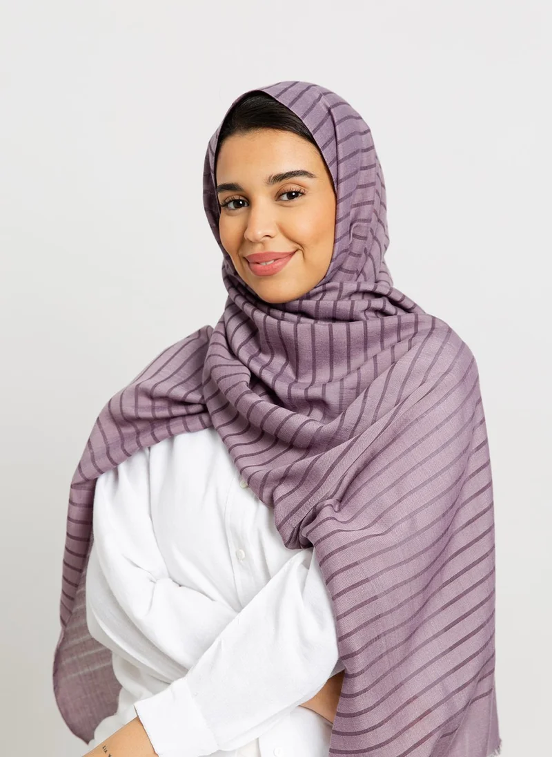 Kaafmeem Grayish Purple - Cotton Striped Tarha