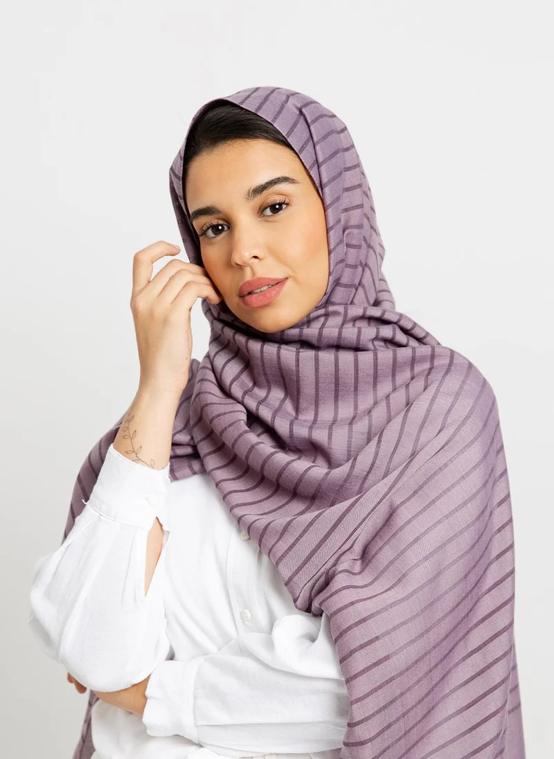 Kaafmeem Grayish Purple - Cotton Striped Tarha