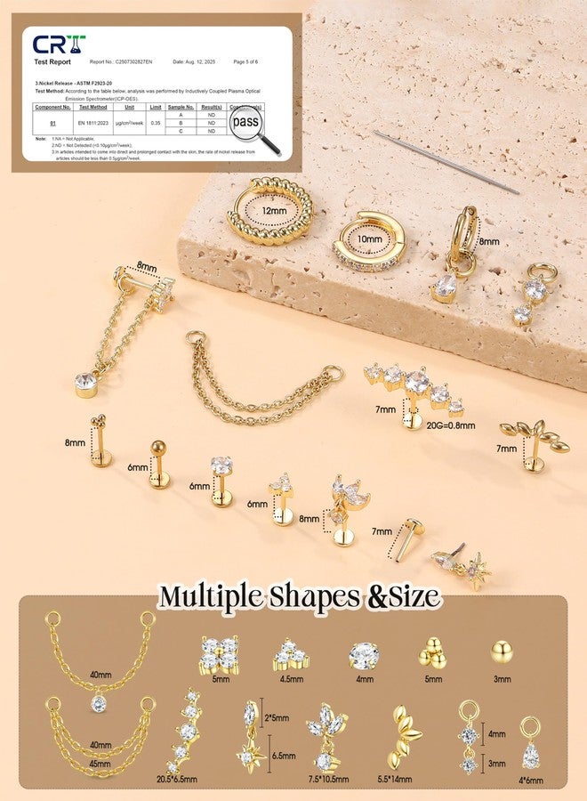 ORAZIO 20G Threadless Flat Back Earrings 316L Surgical Steel Cartilage Earring Stacks Flatback Push in Nose Rings Studs Hypoallergenic Tragus Helix Conch Labret Medusa Piercing Jewelry S1 G1 - Image 5