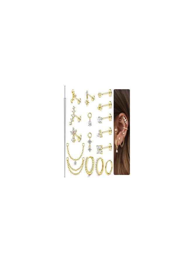 ORAZIO 20G Threadless Flat Back Earrings 316L Surgical Steel Cartilage Earring Stacks Flatback Push in Nose Rings Studs Hypoallergenic Tragus Helix Conch Labret Medusa Piercing Jewelry S1 G1 - Image 1