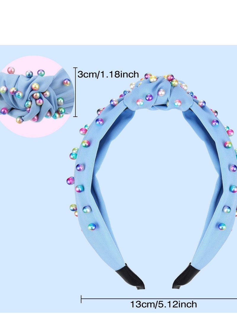 SOLARAE 2 Pcs Headbands for Women, Jeweled Headband, Pearl Knotted Girls Headband, Comfort Fit for All Day Wear, Fashion Hair accessories for Girls (Pink, Blue) - Image 2