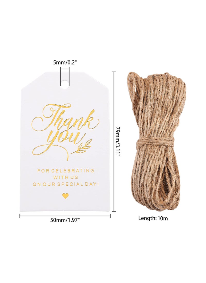 Generic - 100 Pcs Gold Foil Thank You Gift Tags with Natural Jute Twine Perfect for Weddings and Special Events - Image 1