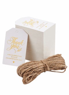 100 Pcs Gold Foil Thank You Gift Tags with Natural Jute Twine Perfect for Weddings and Special Events