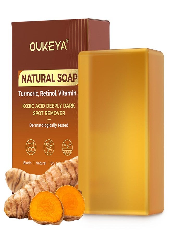 OUKEYA Dark Spot Remover Soap Bars, Turmeric Soap Bar, for Body & Face with Vitamin C, E, Retinol, Collagen, Shea Butter, Infused with Hyaluronic Acid, Soap for Men, Women - Image 1