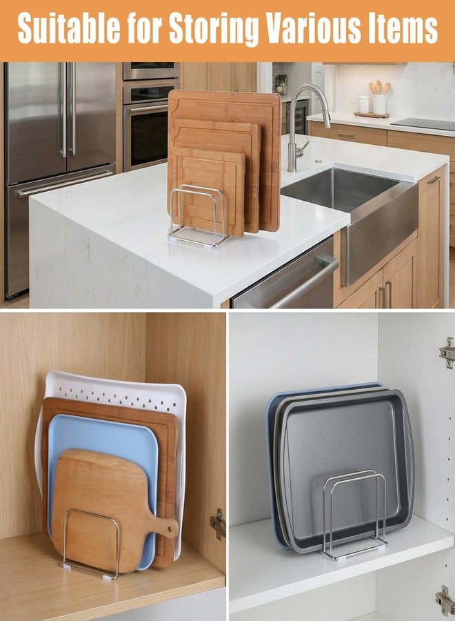 PercyEffie 2-Pack Cutting Board Holder Stand 304 Stainless Steel Cutting Board Racks Organizer 4-Tier Chopping Boards Storage Cookie Sheet Baking Sheet Baking Trays,Chopping Boards,Dish 0.9+1.0 Inch Width Slots - Image 4