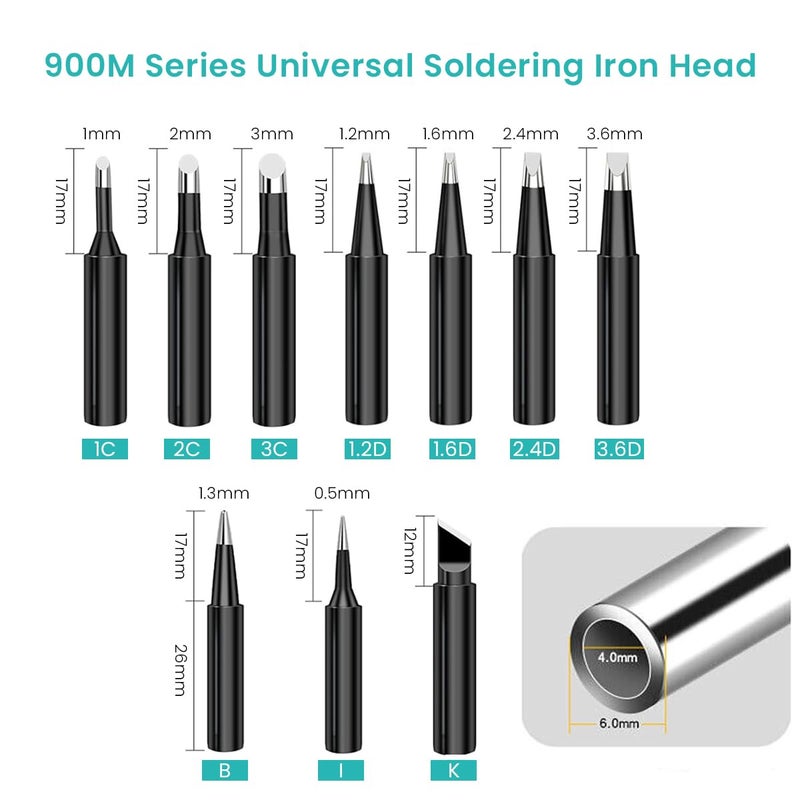 Serplex طقم رؤوس لحام الحديد، 10 قطع رؤوس لحام متنوعة لـ Hakko 900M 936، 60W /80W بدائل رؤوس اللحام ملحقات طقم رؤوس اللحام ملحقات اللحام - Image 2