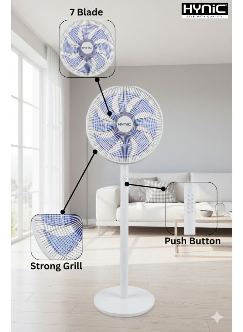 Hynic 14-Inch Stand Fan with 7-Blade Leaf Technology | 4-Speed Control | Oscillating Pedestal Fan with Super-Silent Motor | Safety Thermal Fuse - Image 3