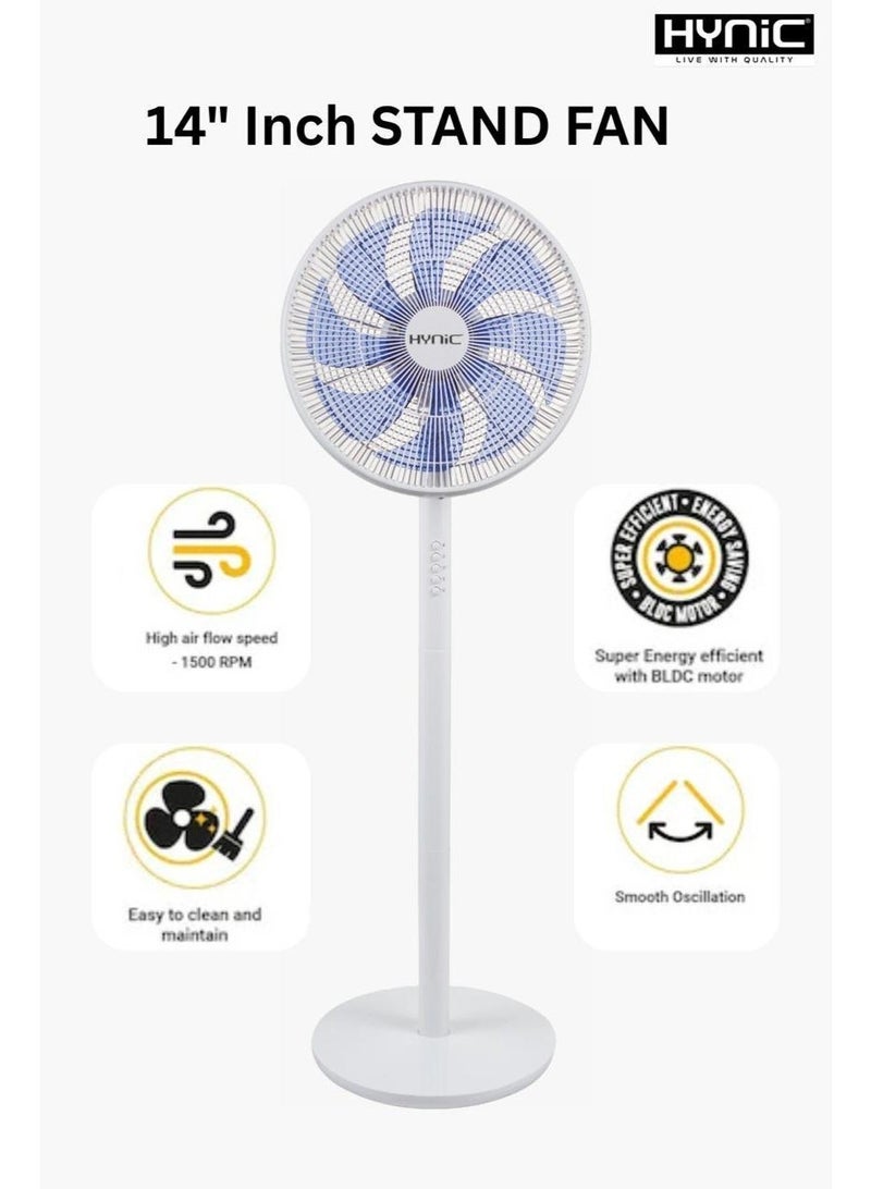 Hynic 14-Inch Stand Fan with 7-Blade Leaf Technology | 4-Speed Control | Oscillating Pedestal Fan with Super-Silent Motor | Safety Thermal Fuse - Image 2