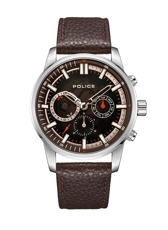 بوليس Greenlane Watch For Men Brown Dial And Brown Leather Strap