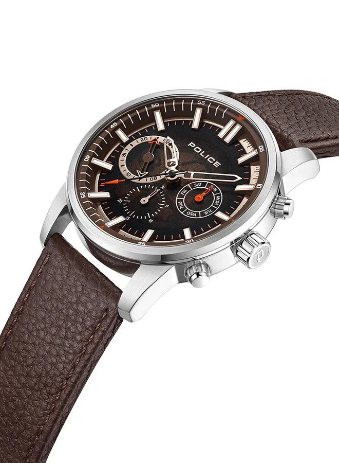 بوليس Greenlane Watch For Men Brown Dial And Brown Leather Strap