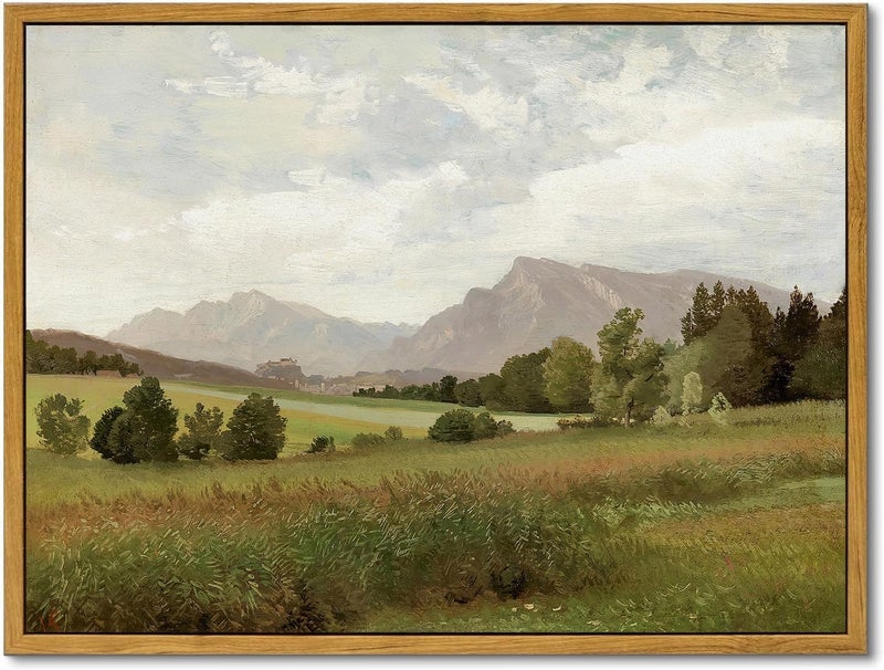 KBKBART Framed Vintage Landscape Wall Art Prints, Retro Muted Green Forest Valley Nature Wilderness Canvas Painting, Farmhouse Decor Wall Art for Bedroom, Bathroom,Vintage Wall Decor(12"x16") - Image 1