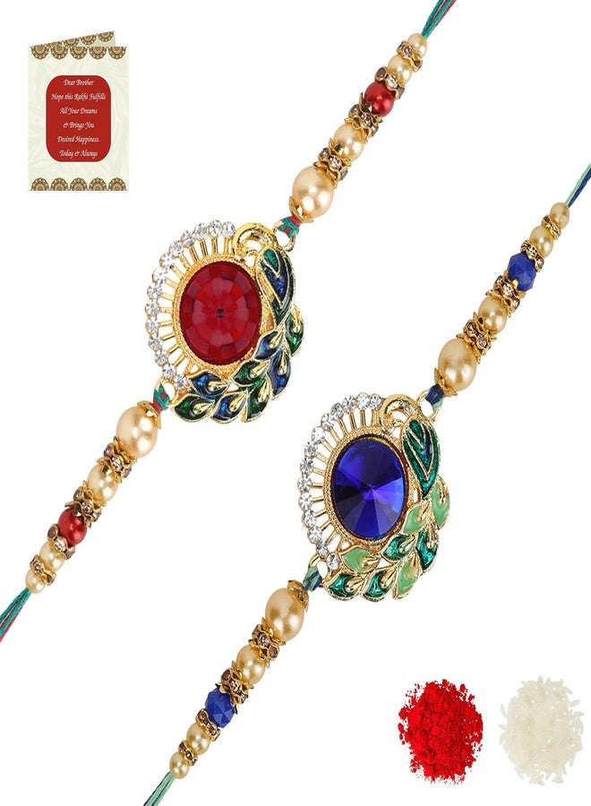 Riddhika Ventures Set of Multi Colour Family Rakhi with Roli Chawal and Greeting Card (K12K13K) - Image 2