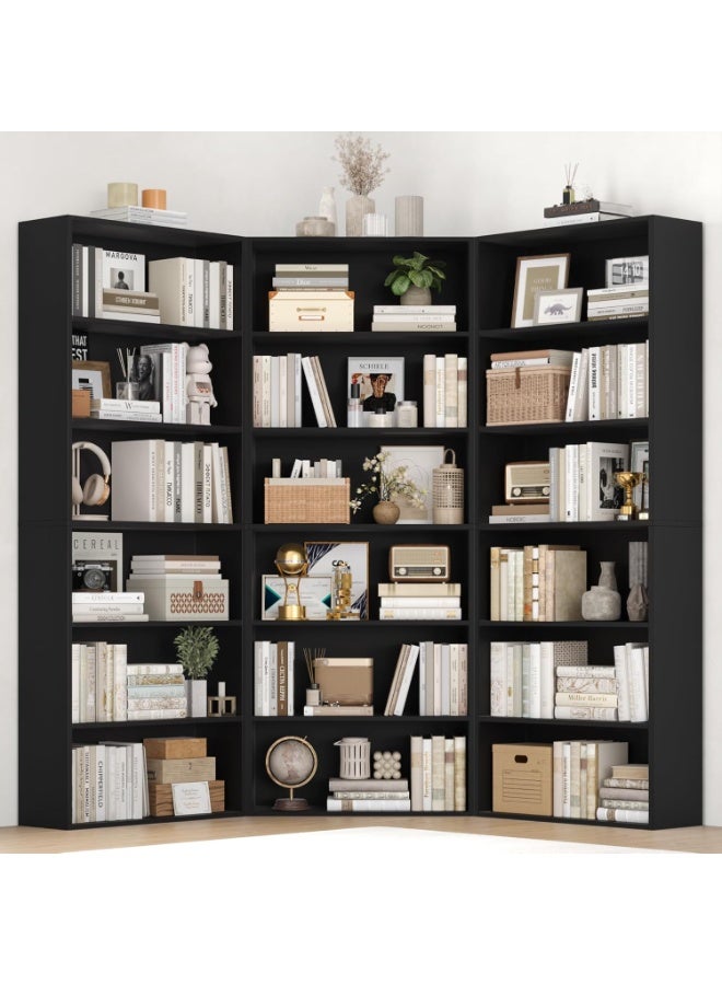Wonder Store 6-Tier Wooden Bookcase, Freestanding Storage Shelf with 6 Compartments for Living Room, Office, Bedroom & Study, Scandinavian Style – Black, 180 x 60 x 23.5 cm - Image 5