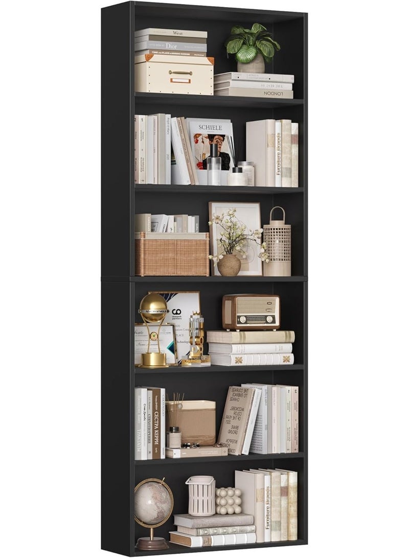 Wonder Store 6-Tier Wooden Bookcase, Freestanding Storage Shelf with 6 Compartments for Living Room, Office, Bedroom & Study, Scandinavian Style – Black, 180 x 60 x 23.5 cm - Image 1